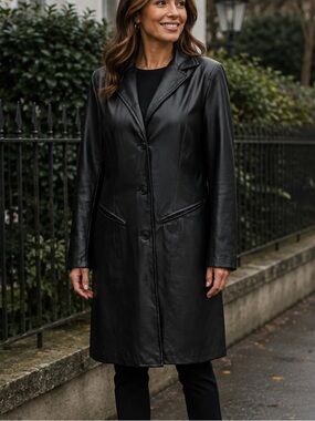 Selene Sport Black Faux Leather Trench Coat Medium